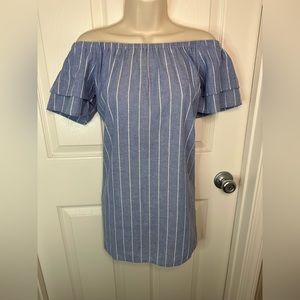 Blue with white stripes off the shoulder dress size medium